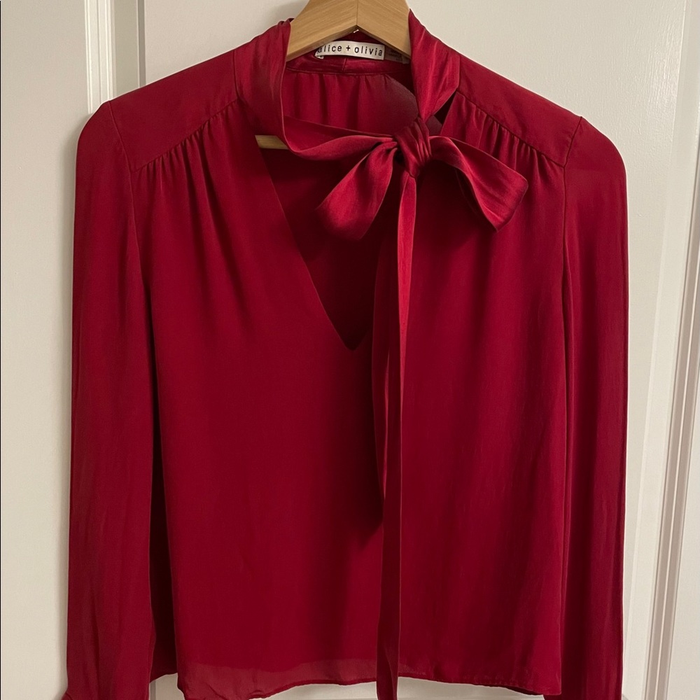 Alice and Olivia red silk blouse